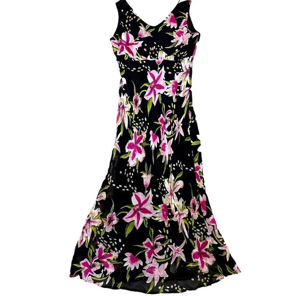 Y2K Slip Dress Size 8 Beaded Fairy Midi Grunge Floral Romantic Whimsigoth - Picture 2 of 16